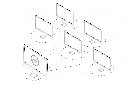 Monitore, die durch Striche miteinander verbunden sind