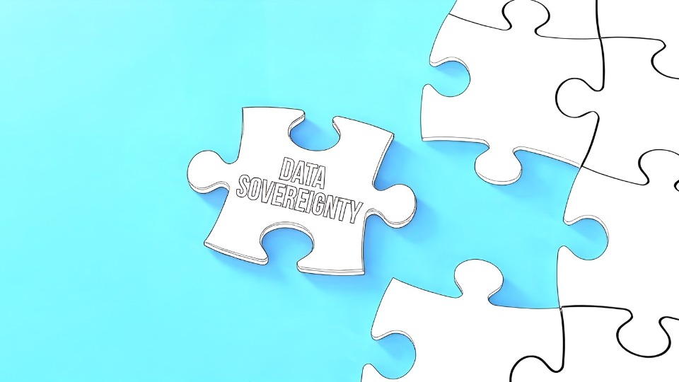 Mehrere Puzzleteile miteinander verbunden. Ein Puzzleteil liegt extra und ist mit souveraenitaet beschriftet