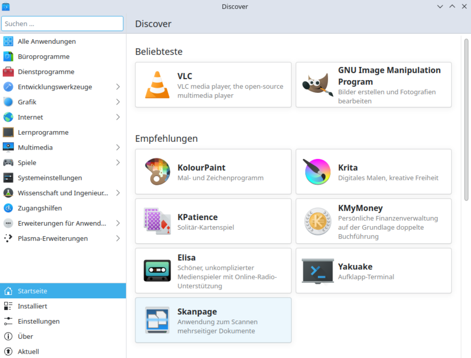 Discover ist die Paketverwaltung von KDE