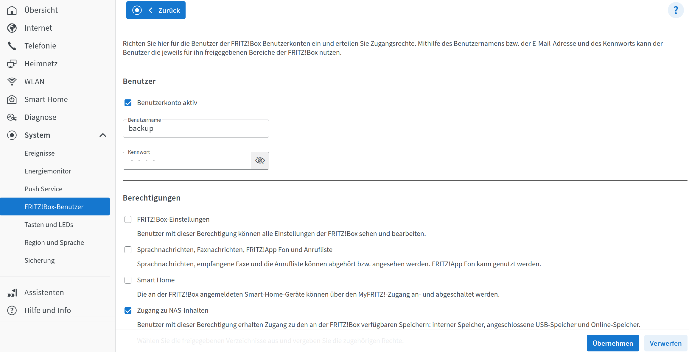 Router FritzBox: Benutzer hinzuf&uuml;gen
