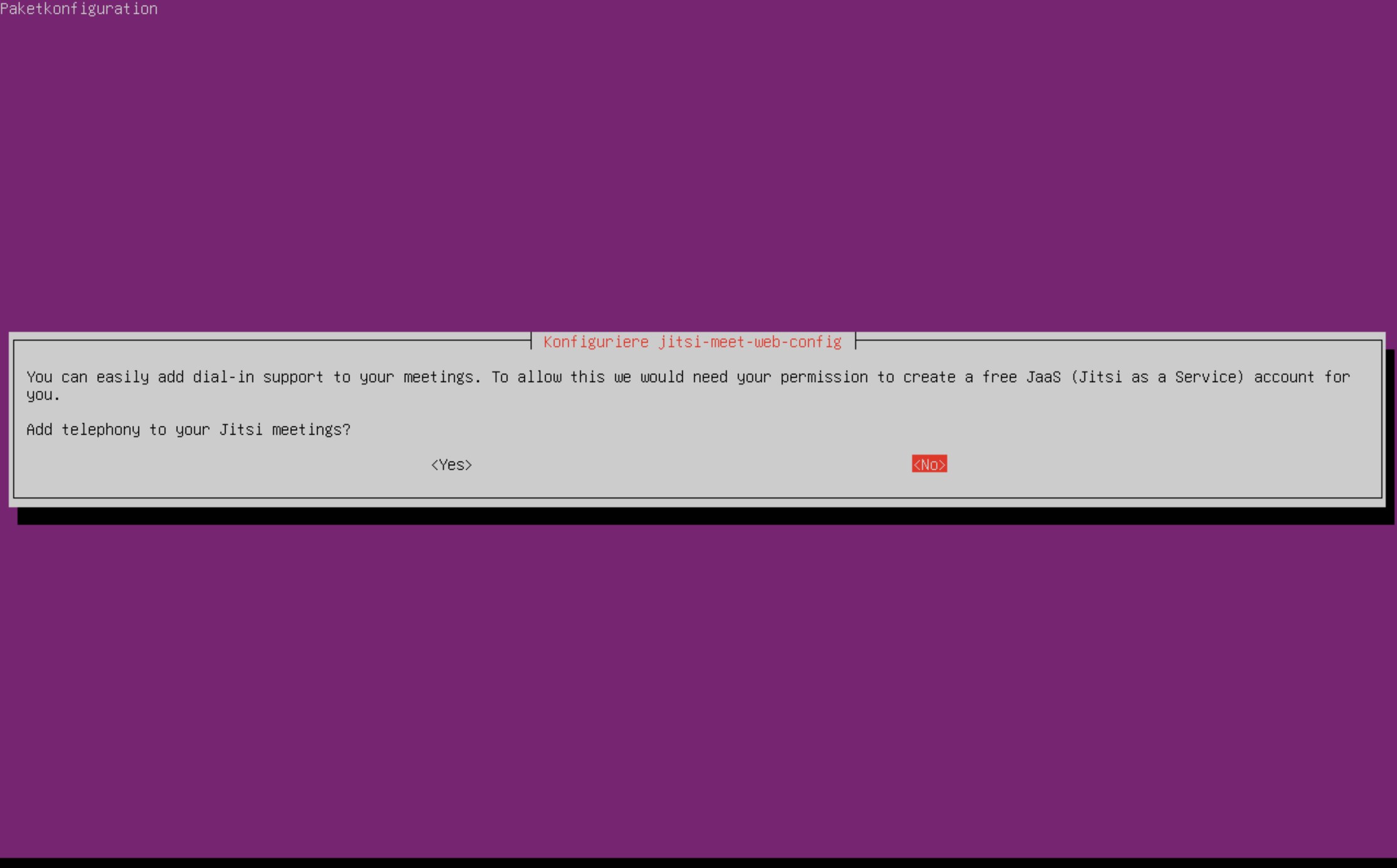 Befehle in der Linux-Konsole zur Installation von Jitsi