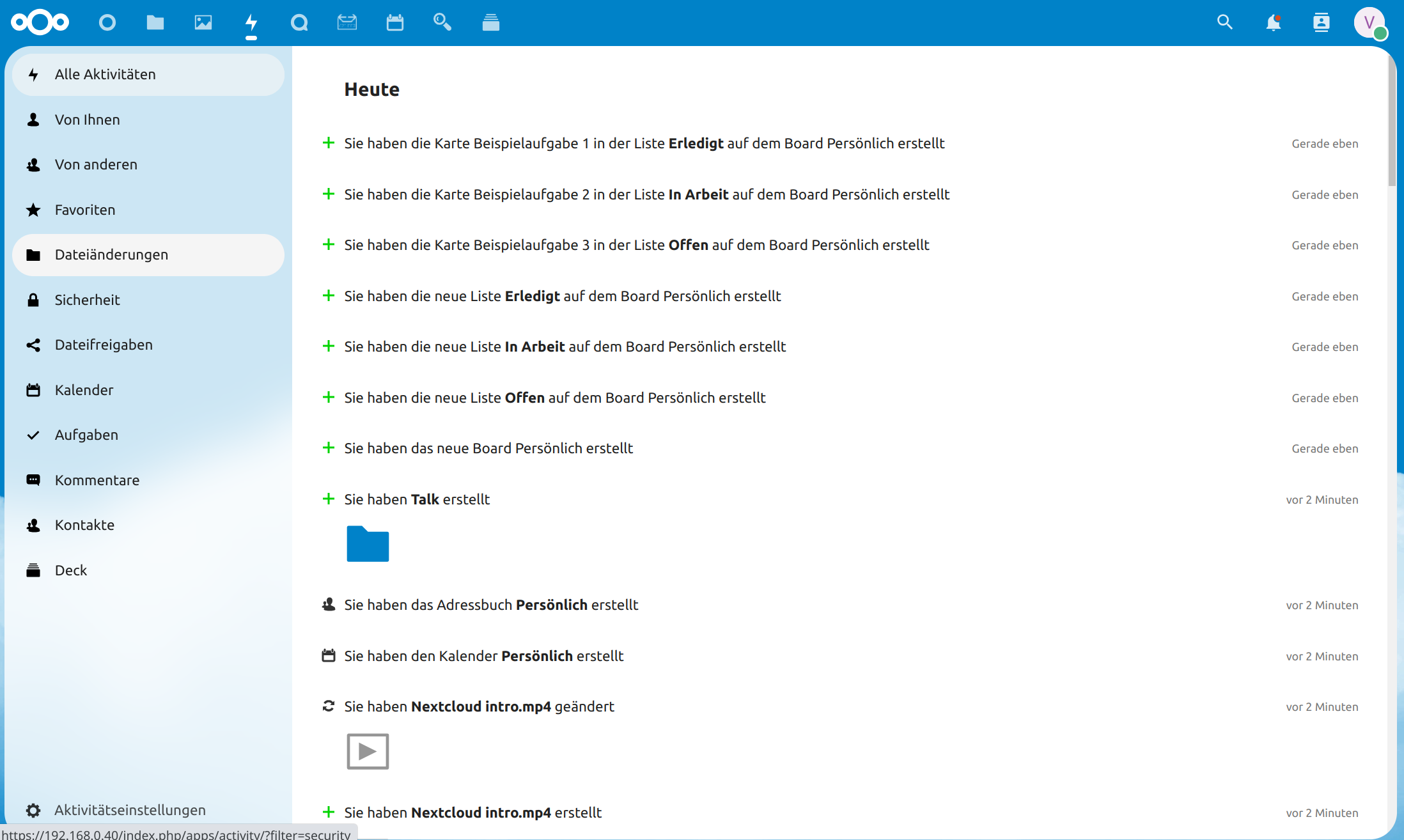 Aktivit&auml;ten verwalten mit Nextcloud