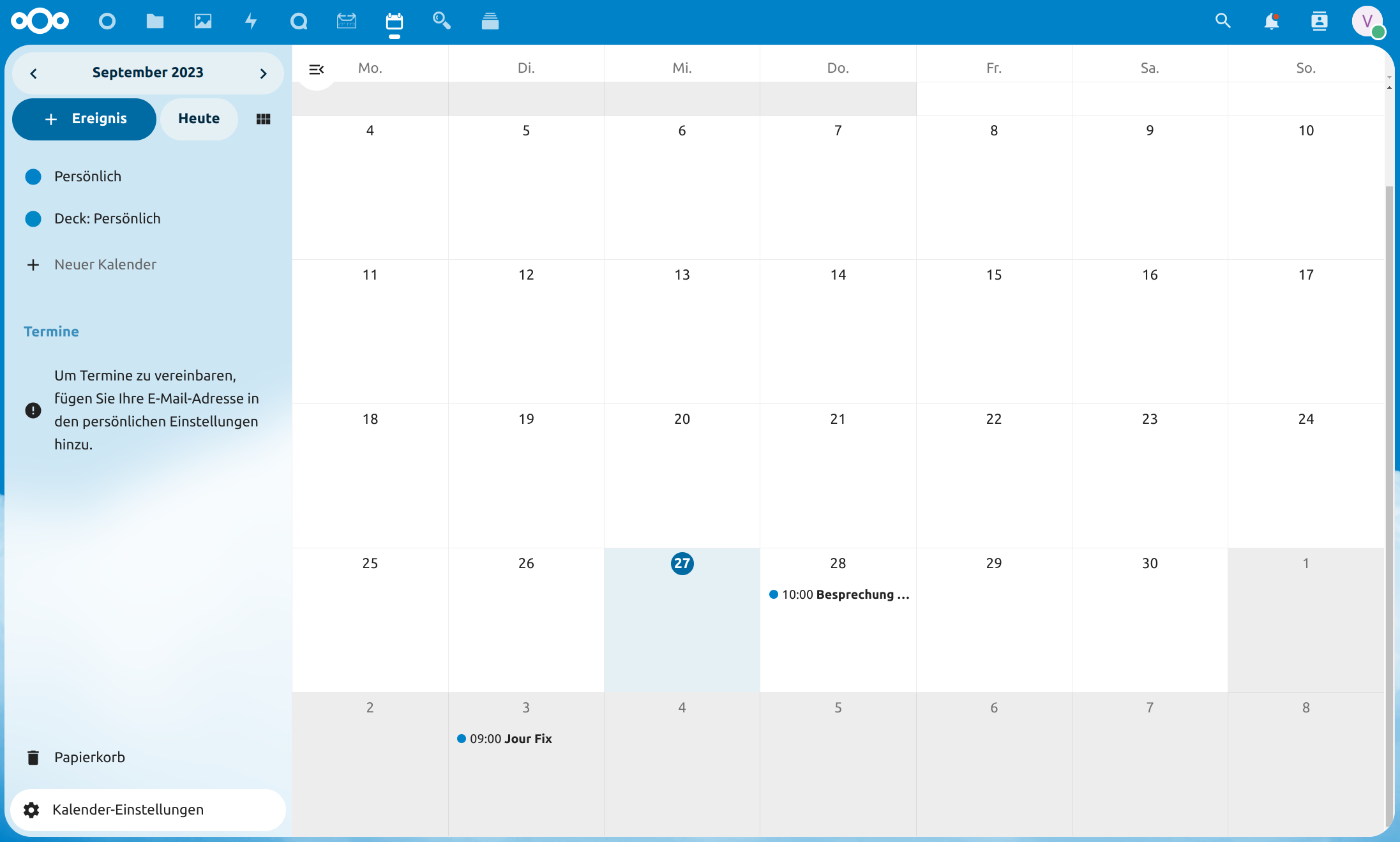 Kalender von Nextcloud