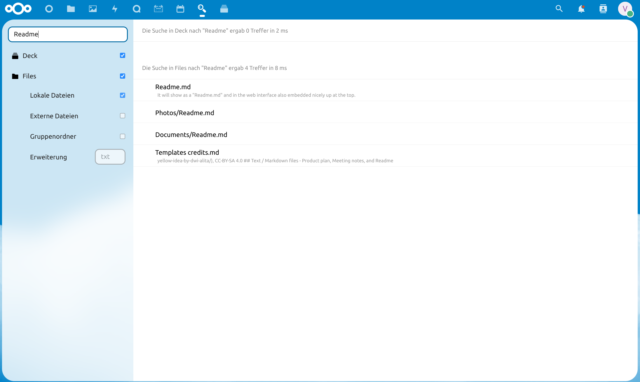Volltetsuche Nextcloud