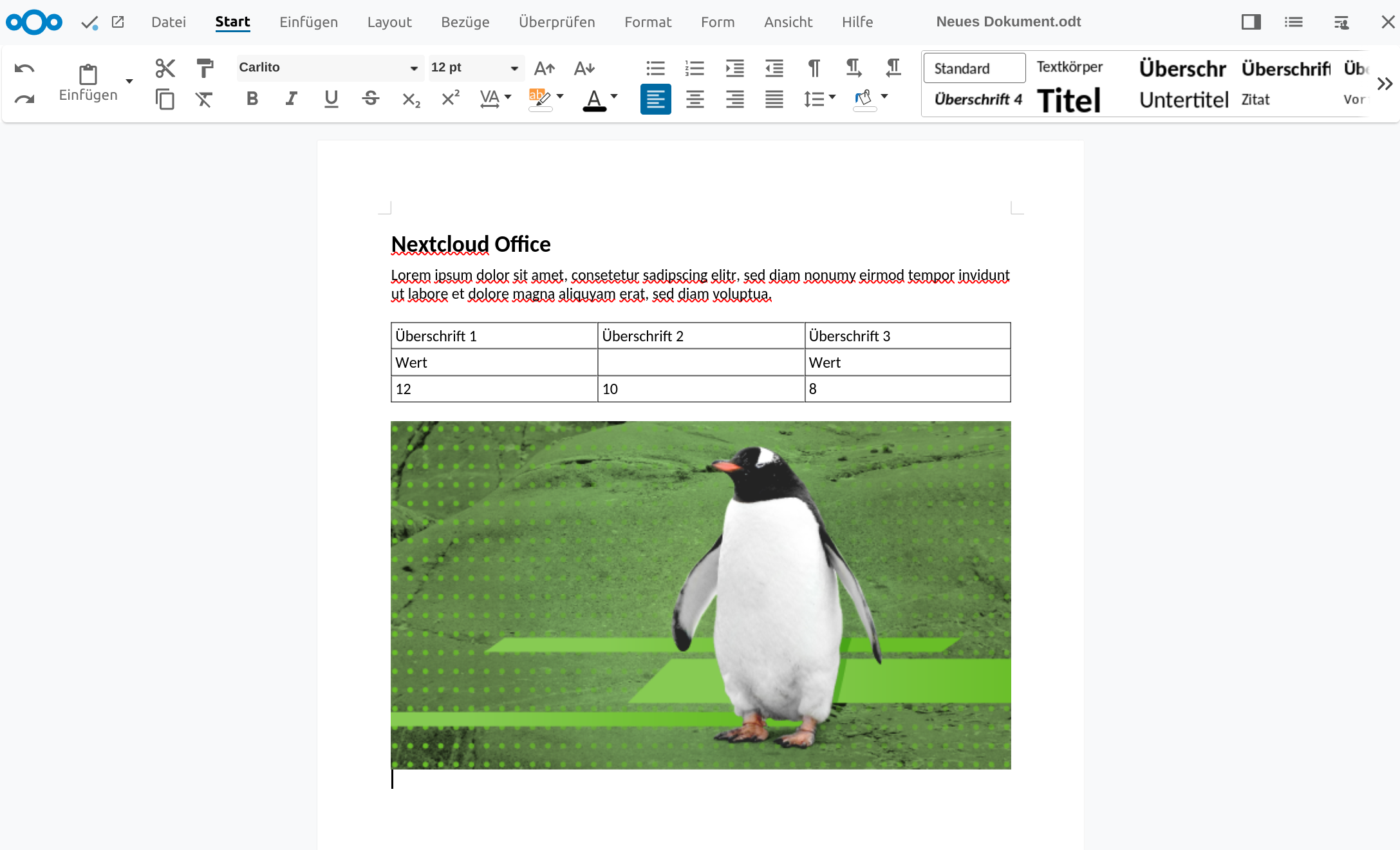 Office-Anwendung mit Textverarbeitung, Tabellenkalkulation, Pr&auml;sentationen von Nextcloud